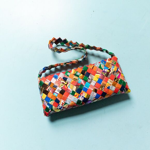 Y2K Rainbow Candy Wrapper Folded Mini Baguette Shoulder Bag Top Zipper Eclectic - Picture 4 of 8
